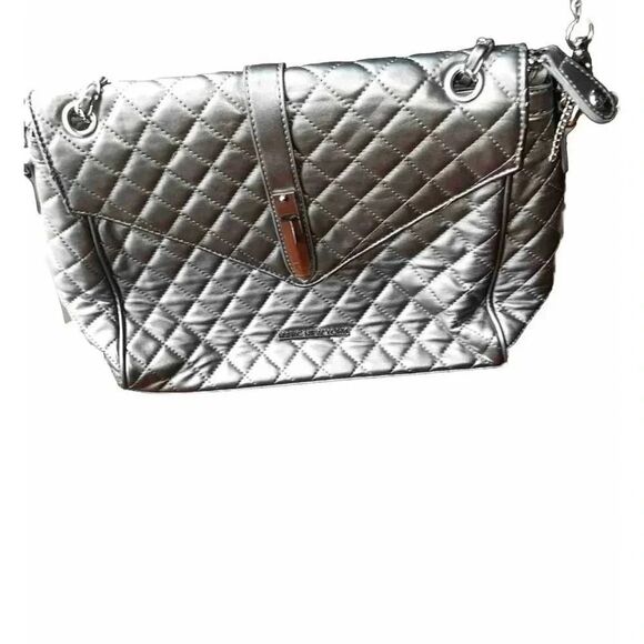 Marc New York Silver Quilted Mid Size Flap Shoulder Bag - Picture 1 of 8